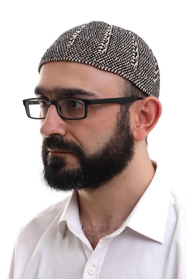 Siyah Taş Kışlık Çift Renk Kadife Namaz Takkesi - Image 1