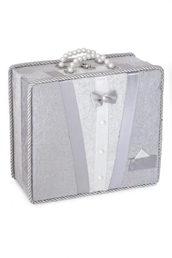 Söz Nişan Bohça Kutusu Çeyizlik Damat Kadife Sandık Gri - Image 1