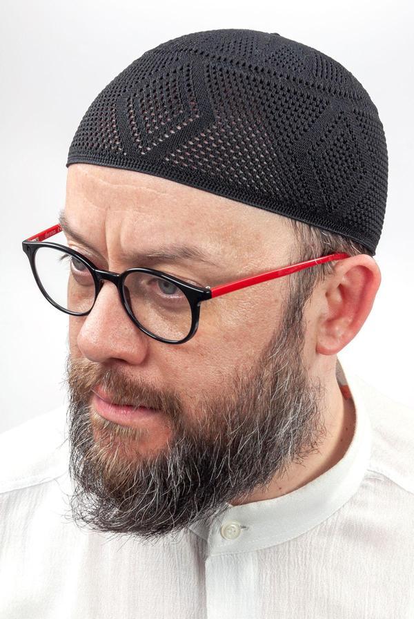 İlmek Dantel Örme Namaz Takkesi - Siyah - Image 1