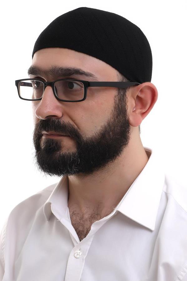 Siyah Kışlık Çapraz Desenli Dokuma Takke - Image 1