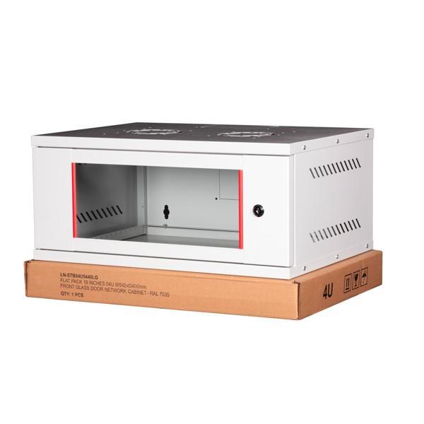 LANDE - 7U 19" Cam Kapaklı Duvar Tipi Rack Kabinet – Genişlik: 544 mm | Derinlik: 400 mm – Açık Gri (Demonte) - Image 1