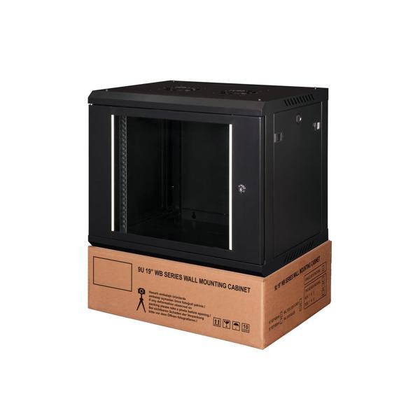 LANDE - 9U 19" Duvar Tipi Rack Kabinet – Genişlik: 600 mm | Derinlik: 450 mm – Siyah (Demonte) - Image 1