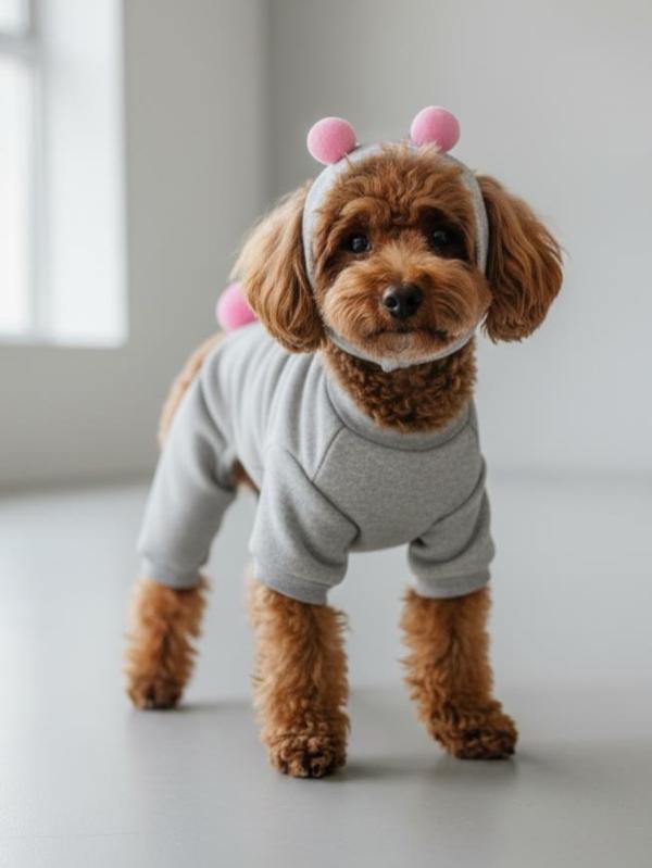 Ponpon Şeker Köpek Tulumu & Bere Takımı | Şardonlu Polar Kumaş | Küçük Irk Köpekler İçin | Tüy Dökülmesini Azaltır - Image 1