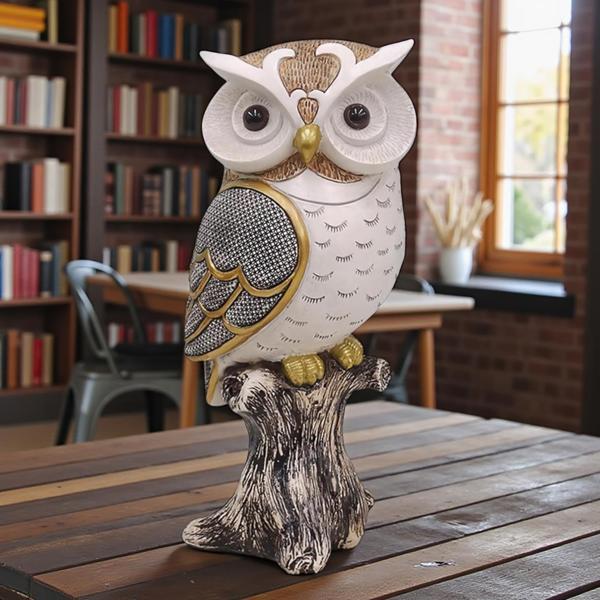 Lüks İşlemeli Feng Shui Baykuş Heykeli 20cm Dekoratif Biblo Masa Üstü Obje Ev Ofis Yeni Yıl Hediyesi - Image 1