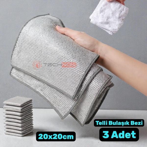 Technow  Telli Bulaşık Bezi Mutfak Banyo Bezi Kir Pas Sökücü Telli Temizlik Bezi 3 Adet  - Image 1