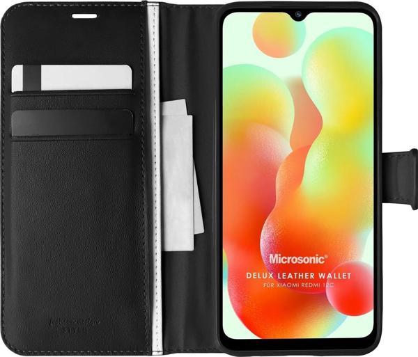 Microsonic Xiaomi Redmi 12C Kılıf Delux Leather Wallet Siyah - Image 1