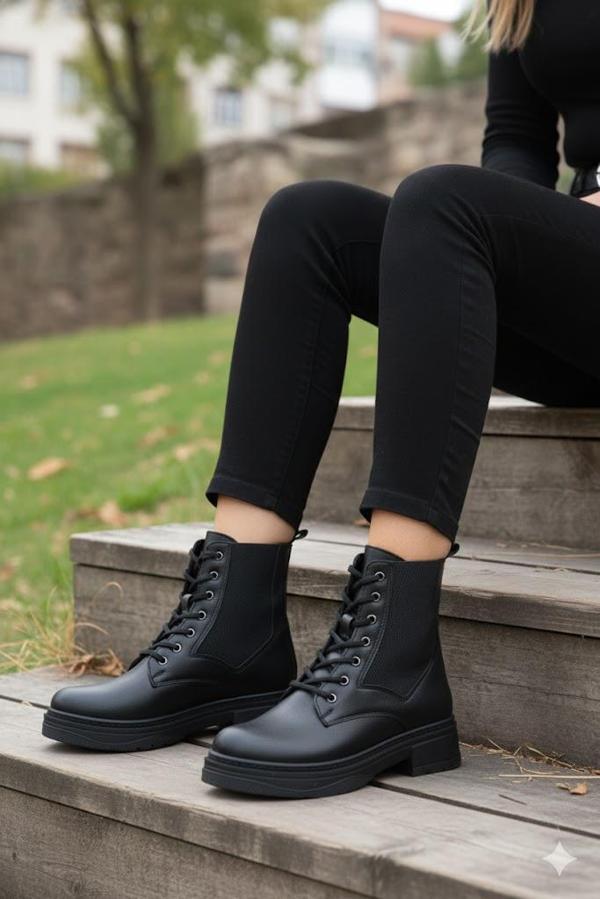 Fort 813705 Ventes Sıcak Astar İki Tarafı Lastikli Bağçıklı Kaymaz Taban Kadın Bot - Image 1