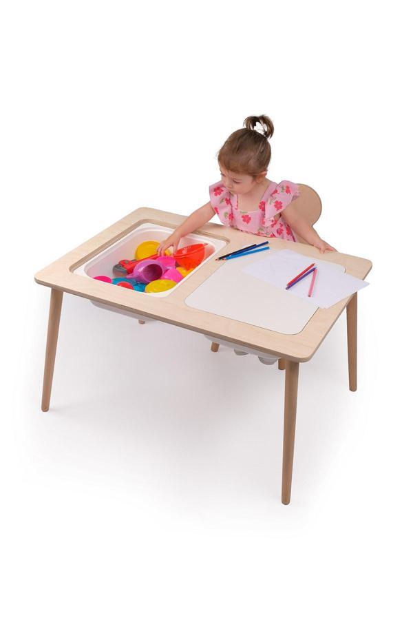 Montessori Çocuk Ahşap Oyun Etkinlik Çalışma Masası Seti, Sandalyeli Ve 2 Saklama Alanlı - Image 1