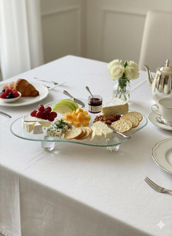 Dekoratif Cam Tepsi Kristal - Elmas Bulut Modeli Top Ayaklı Cam Kenarı Taşlı Sunumluk  - Image 1