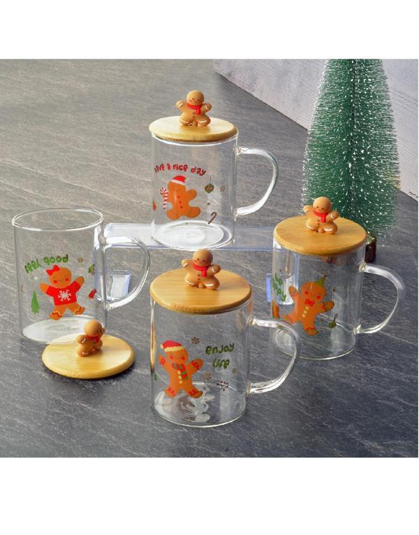 Tohana Bambu Kapaklı Cam Kupa 76667 - Kurabiye Adam - Image 1