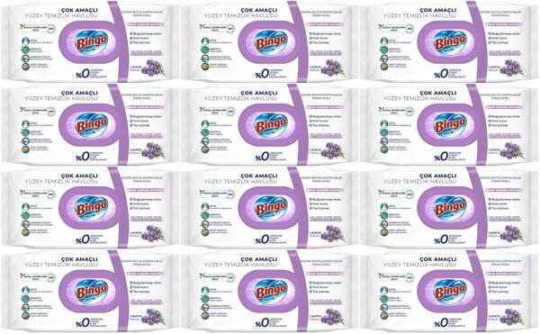 Bingo Clean Yüzey Temizlik Havlusu 96 Yaprak Lavanta Kokulu Plastik Kapaklı (12 Li Set) 1152 Yaprak - Image 1