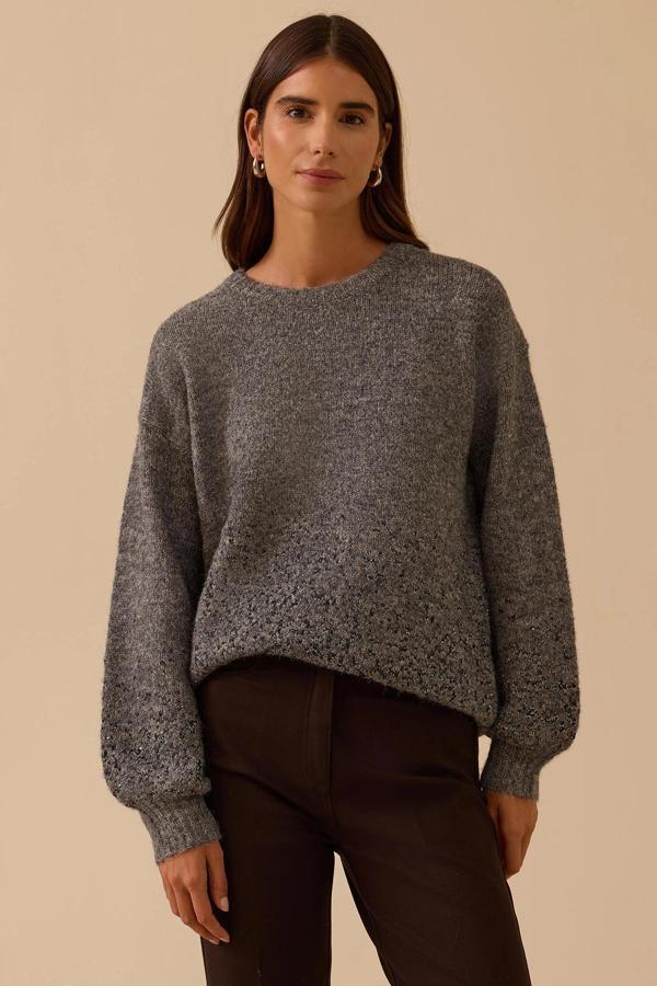 Seçil Kadın Pul Detaylı Triko Kazak 0044 Gri - Image 1