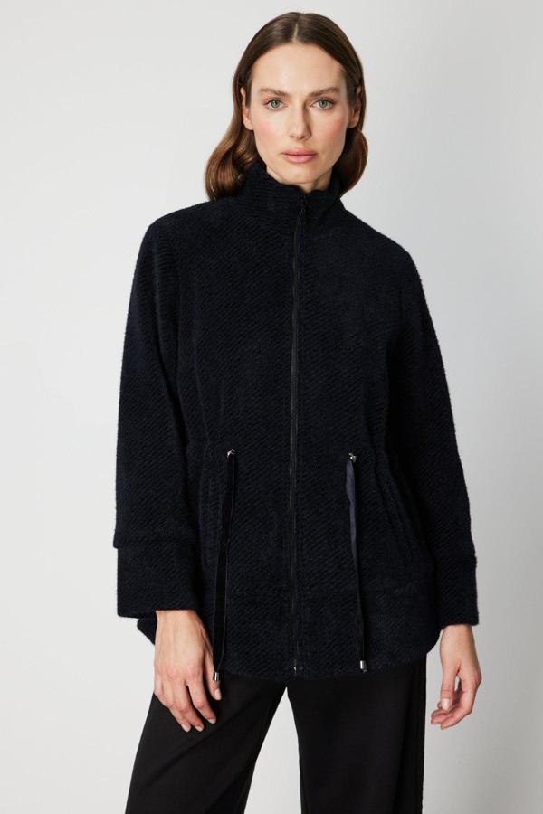 On Kadın Beli Bağcıklı Dik Yaka Mont 66721 Siyah - Image 1