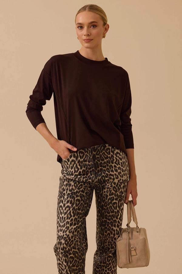 Seçil Kadın Sıfır Yaka Basic Tunik 1025 Kahverengi - Image 1