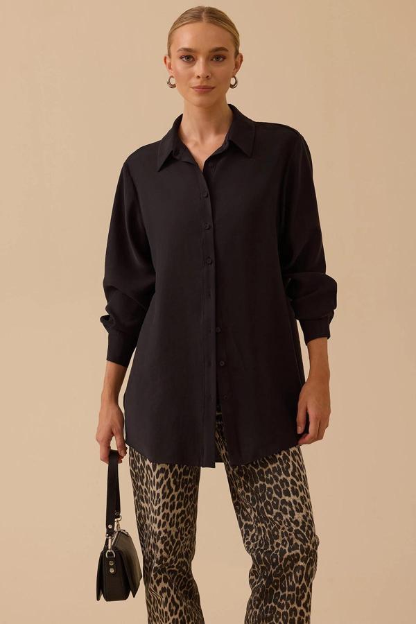Seçil Kadın Gömlek Yaka Uzun Kollu Basic Tunik 1010 Siyah - Image 1