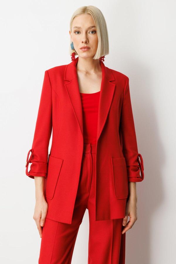 Ekol Kadın Kolu Apoletli Torba Cepli Ceket 5057 Kırmızı - Image 1