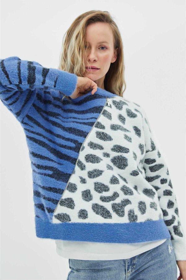 Two Mail Kadın Fermuar Detaylı Bluz 3081704 Mavi - Image 1