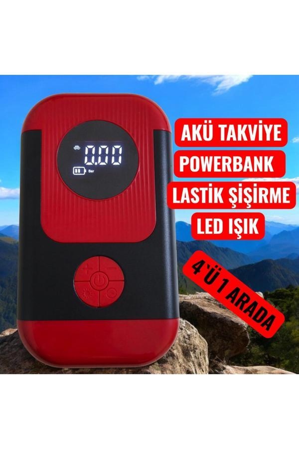 Adr Taşınabilir Çantalı Araç Akü Şarj Takviyeli Göstergeli Işıklı Hava Kompresörü 8000Mah Powerbank - Image 1