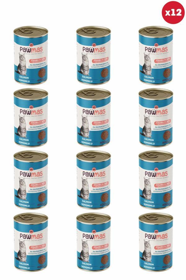 Pawmas Somonlu Kısırlaştırılmış Yetişkin Kedi Konservesi 400 gr x 12 Adet - Image 1