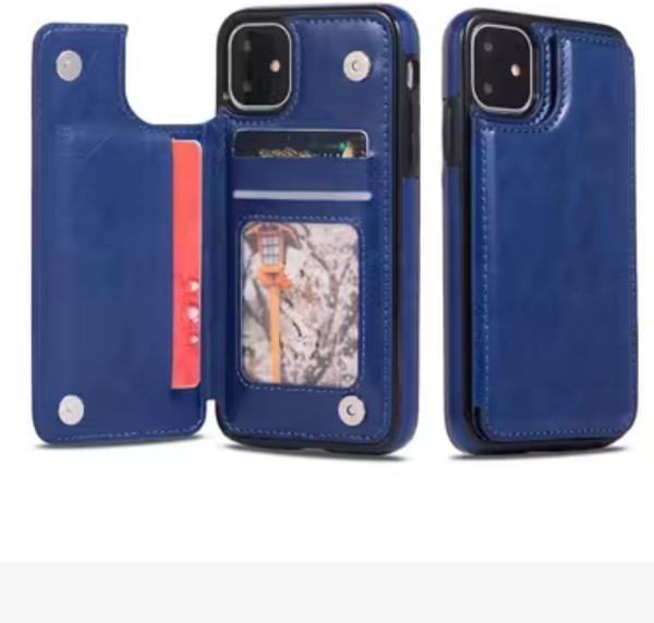 Apple iPhone 11Pro Kılıf, Kart Yuvalı ve Destek Stantlı Lüks Kapaklı Deri Cüzdan, Telefon Kılıfı Lacivert - Image 1