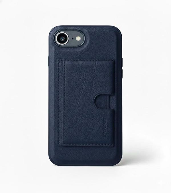 Apple iPhone 16E Uyumlu Manyetik Deri Cüzdan Kılıf, Kart Yuvalı, Kablosuz Şarj Destekli, Ayrılabilir Tasarım, Lacivert - Image 1