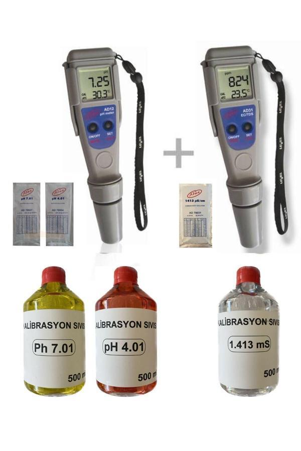 Adwa Ph Ve Ec Metre(Ad12-Ad31) Profesyonel Ölçüm Cihaz Seti 500 Ml Kalibre Sıvıları Dahil. - Image 1
