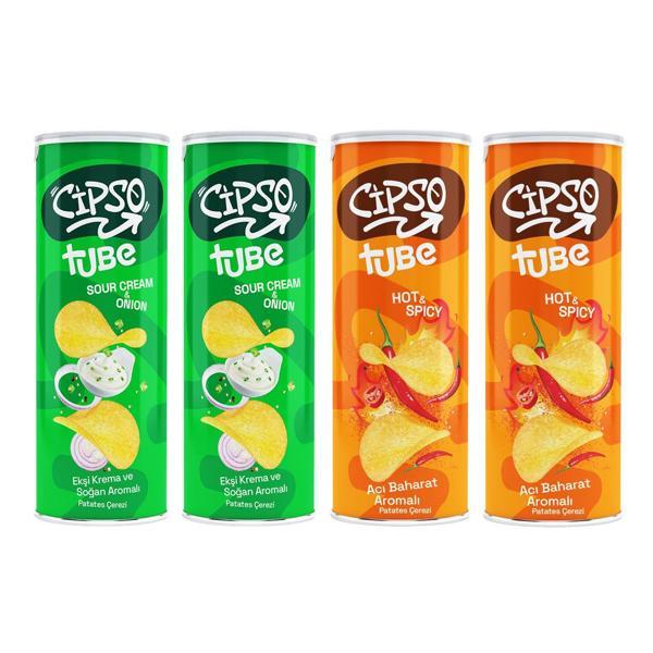 Cipso Tube Acı Baharat ve Ekşi Krema&Soğan Aromalı Cips 160 gr x 4 Adet - Image 1