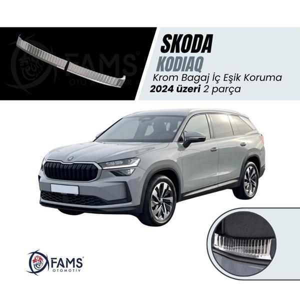 Skoda Kodıaq Uyumlu Bagaj İç Eşik Koruma 2 parça 2024 Üzeri P.çelik (Parlak) - Image 1