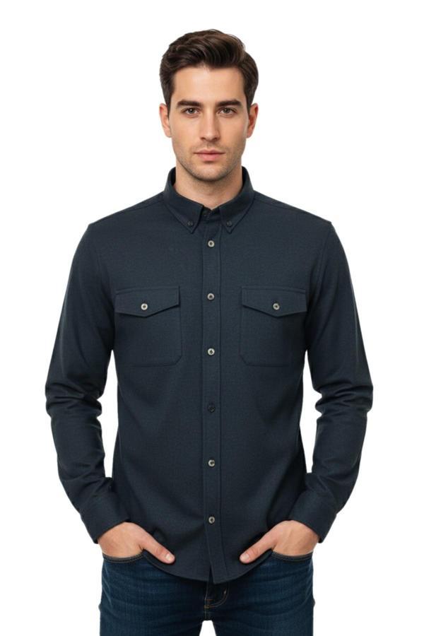 Erkek Kışlık Slim Fitt Uzun Kol Çift Cep Kapak Gömlek 2414 BGL-ST04797 - Image 1