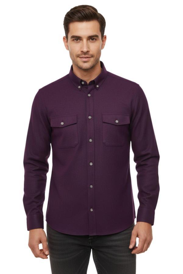 Erkek Kışlık Slim Fitt Uzun Kol Çift Cep Kapak Gömlek 2414 BGL-ST04797 - Image 1