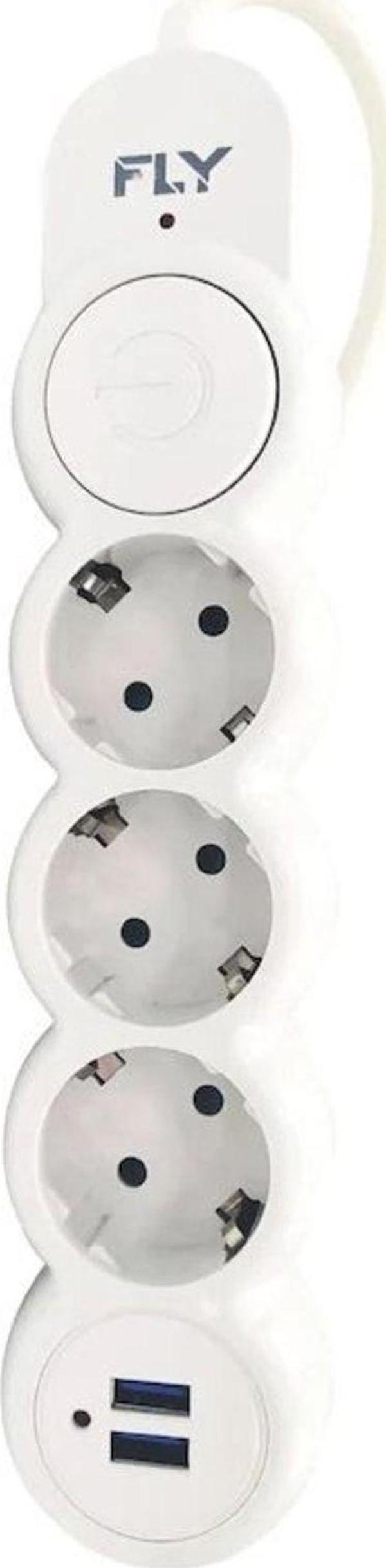 3393-01 3 Lü 2 Metre 2.1A Anahtarlı 2 Usb Şarj Çıkışlı Akım Korumalı 2500W - Image 1
