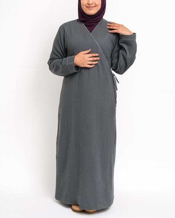 %100 Pamuk Müslin Namaz Elbisesi Yandan Bağlamalı -Terletmeyen Rahat Kumaş, 36-48 Beden, İbadet Kıyafeti - Image 1