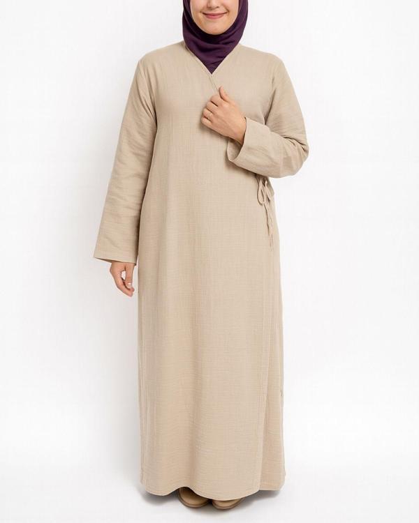 %100 Pamuk Müslin Namaz Elbisesi Yandan Bağlamalı -Terletmeyen Rahat Kumaş, 36-48 Beden, İbadet Kıyafeti - Image 1