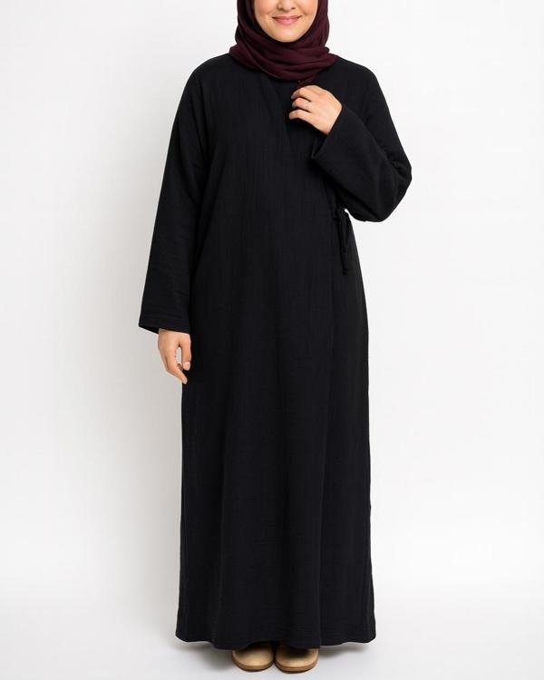 %100 Pamuk Müslin Namaz Elbisesi Yandan Bağlamalı -Terletmeyen Rahat Kumaş, 36-48 Beden, İbadet Kıyafeti - Image 1