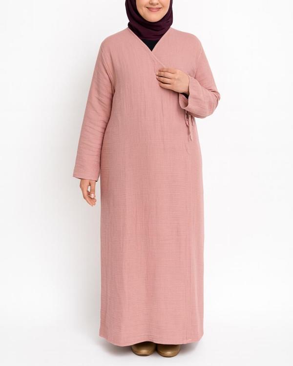 %100 Pamuk Müslin Namaz Elbisesi Yandan Bağlamalı -Terletmeyen Rahat Kumaş, 36-48 Beden, İbadet Kıyafeti - Image 1