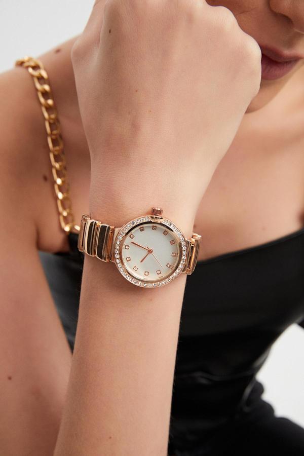 Tif Serisi Taşlı Yuvarlak Metal Rose Gold Kordon Kadın Kol Saati Pdms145 PDMSM83, one size - Image 1