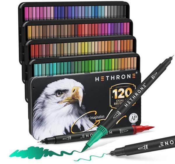 Hethrone Kaligrafi ve Boyama için Çift Uçlu Marker Seti 120 Renk - Image 1