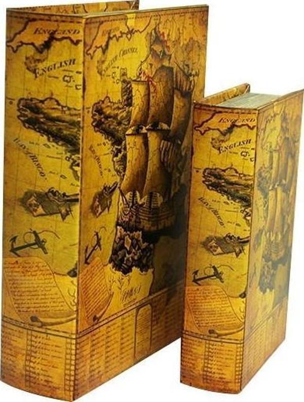 Kutu Kitap Harita 2'li Set Dekoratif Hediyelik - Image 1