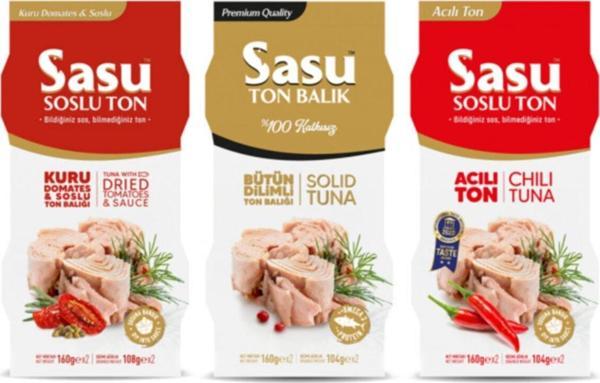 Sasu Klasik Ton Balığı 2x160g Kuru Domatesli & Soslu Ton Balığı 2x160g Acılı Ton Balığı 2x160g - Image 1