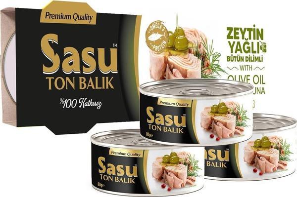 Sasu Zeytinyağlı Ton Balığı 3x80g Bütün Dilim - Image 1