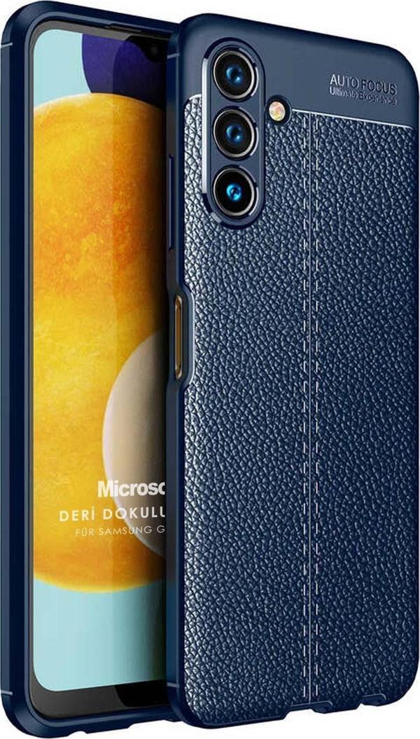 Microsonic Samsung Galaxy A04S Kılıf Deri Dokulu Silikon Lacivert - Image 1