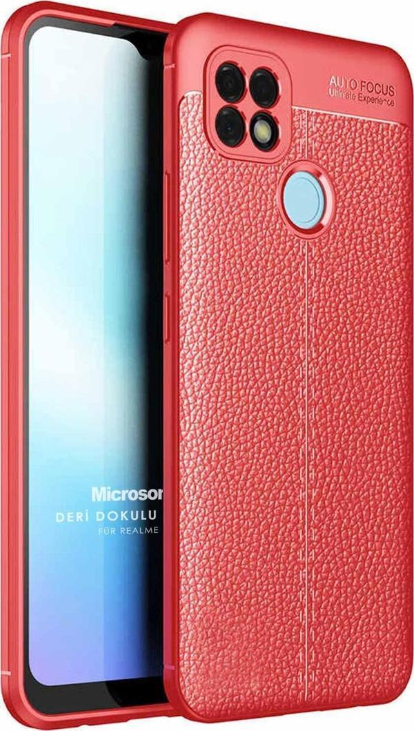 Microsonic Realme C25 Kılıf Deri Dokulu Silikon Kırmızı - Image 1