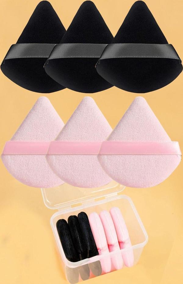 6'lı Saklama Kutulu Pudra Fondöten Bb Krem Yıkanabilir Siyah-pembe Uygulama Aparatı Puff Sünger - Image 1