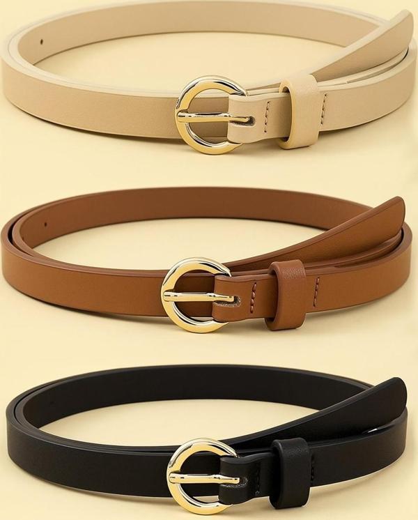 Kadın 3'lü Gold Dikdörtgen Tokalı Pantolon, Gömlek, Ceket, Elbise, Kazak Kemeri 2 cm - Image 1