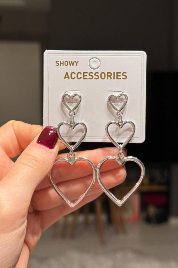 Kadın Sallantılı Uzun Kalp Küpe - Image 1