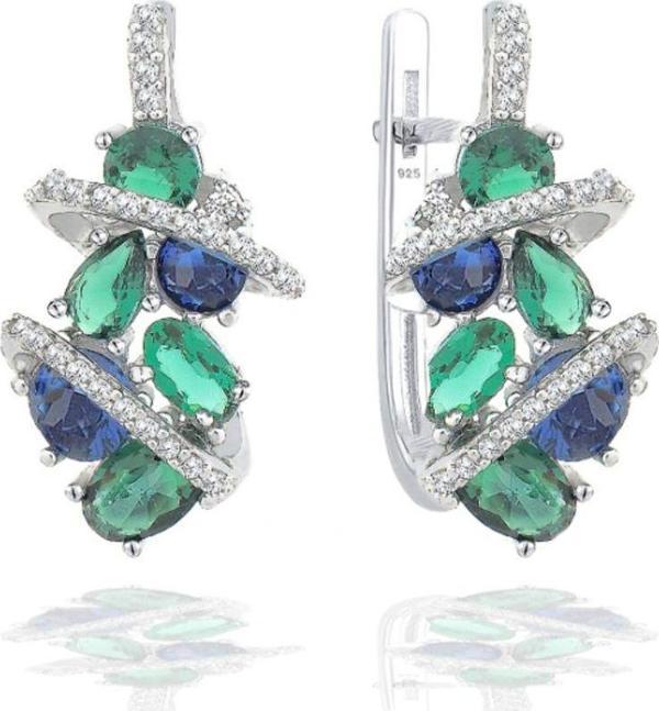 Zümrüt Oval Taşlı Luxury Kadın J Gümüş Küpe - Image 1