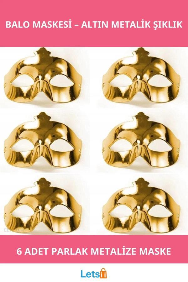 Altın Metalize Renk Düz Parti Balo Maskesi 6 Adet - Image 1