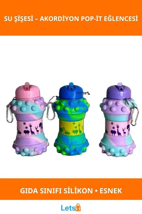 Eğlenceli Pop It Detaylı Katlanabilir Akordiyon Su Şişesi - Image 1