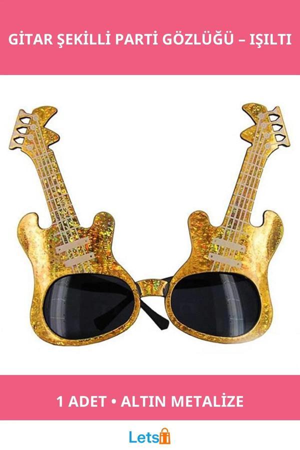 Altın Renk Gitar Şekilli Parti Gözlüğü - Image 1