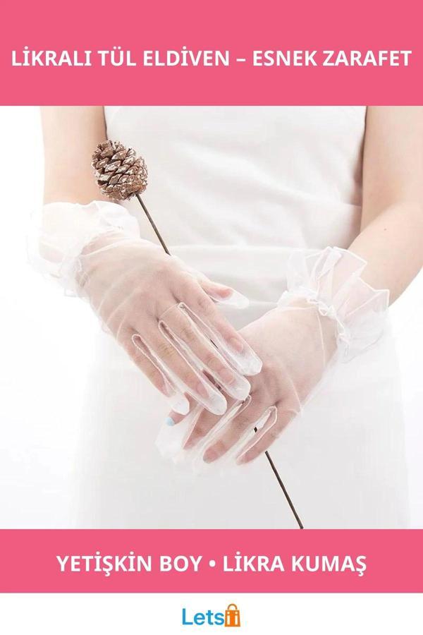 Kısa Boy Likralı Güpürlü Yetişkin Tül Eldiven - Image 1